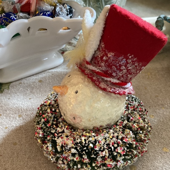 Adoration snowman head with wreath collar and top hat 🎩, very vintage style⛄️⛄️ - Picture 2 of 6